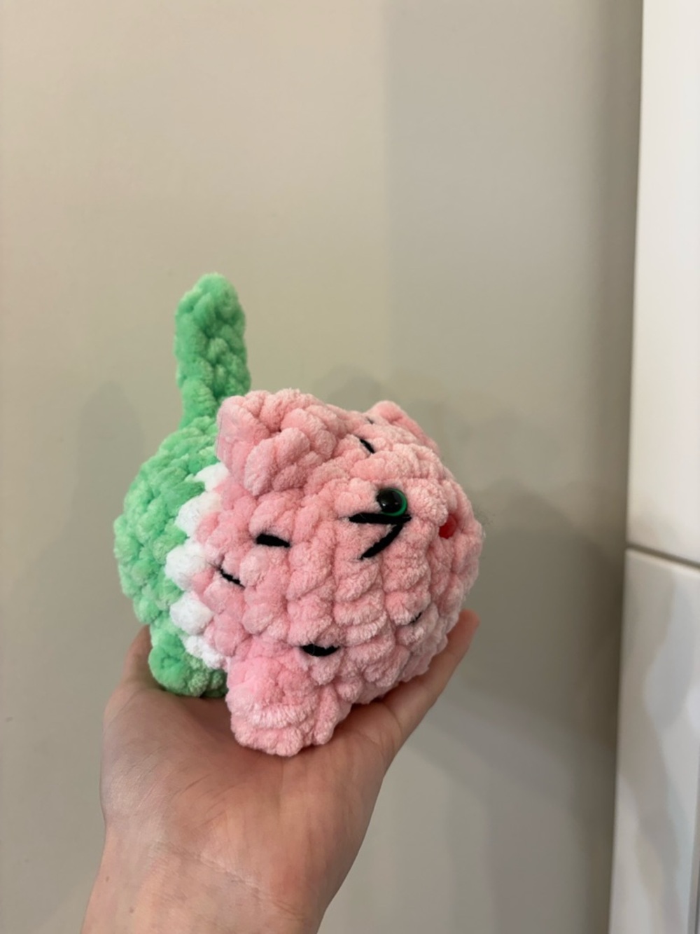 Handmade Watermelon Cat Plush Fiber Art Plushie